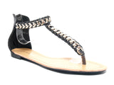 Flache Sandalen Sommerschuhe Sandaletten Zehensandale Black # 88-27