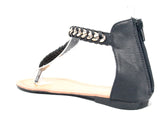 Flache Sandalen Sommerschuhe Sandaletten Zehensandale Black # 88-27