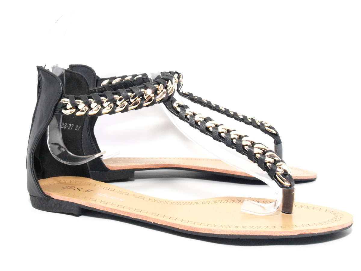Sandales plates chaussures d'été nu-pieds tongs noir # 88-27