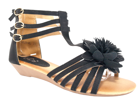 Sandales à talons compensés chaussures d'été nu-pieds noir # 9539