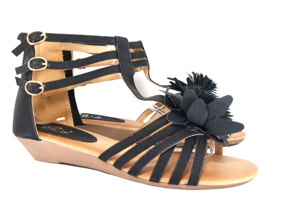 Sandales à talons compensés chaussures d'été nu-pieds noir # 9539