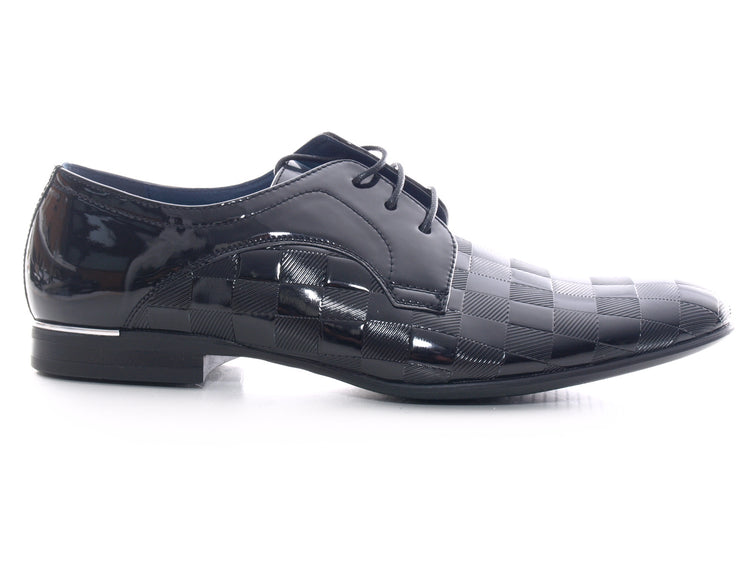 Chaussures de ville à lacets pour homme, aspect verni, noir # 8009-1