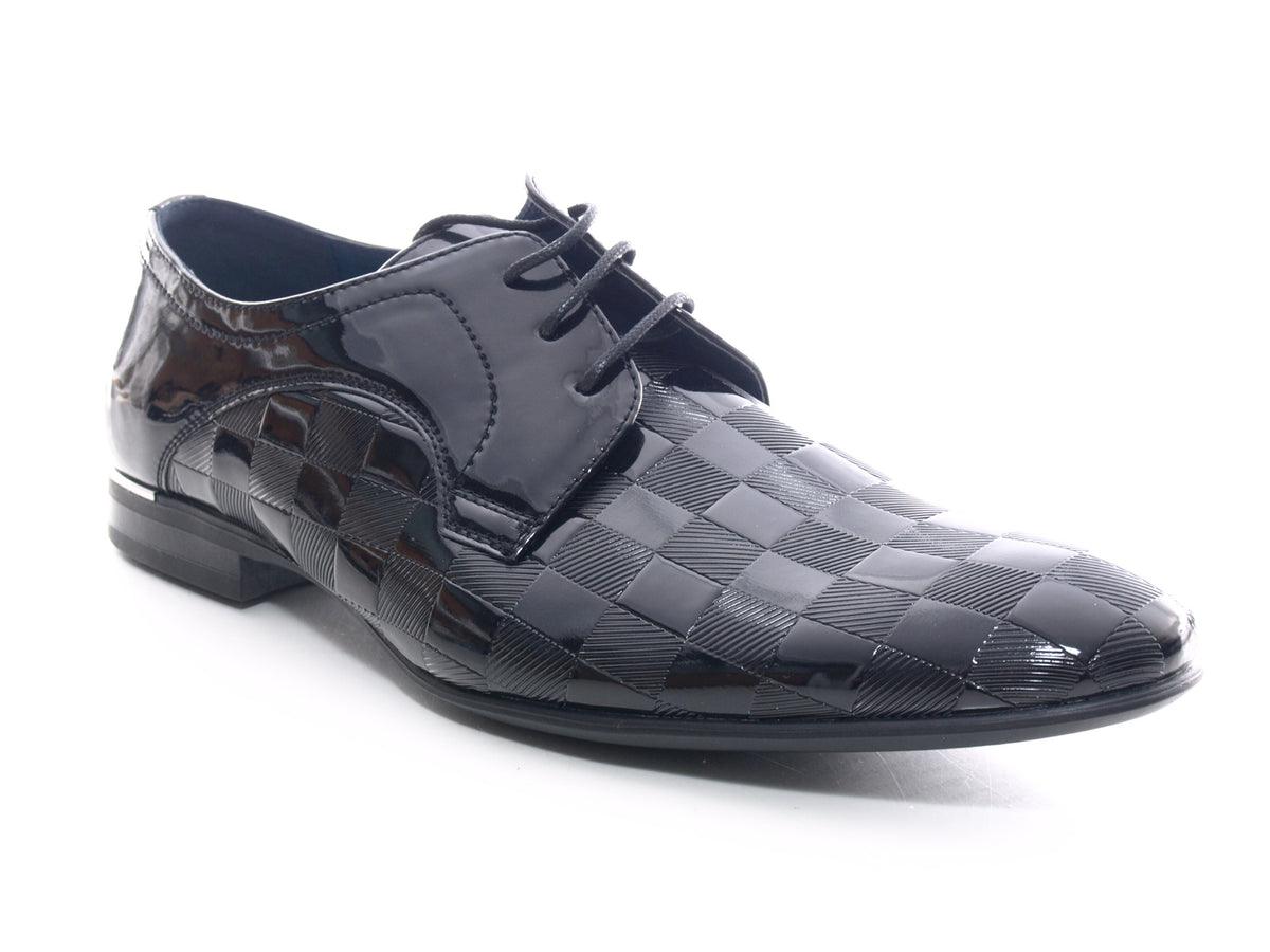 Chaussures de ville à lacets pour homme, aspect verni, noir # 8009-1