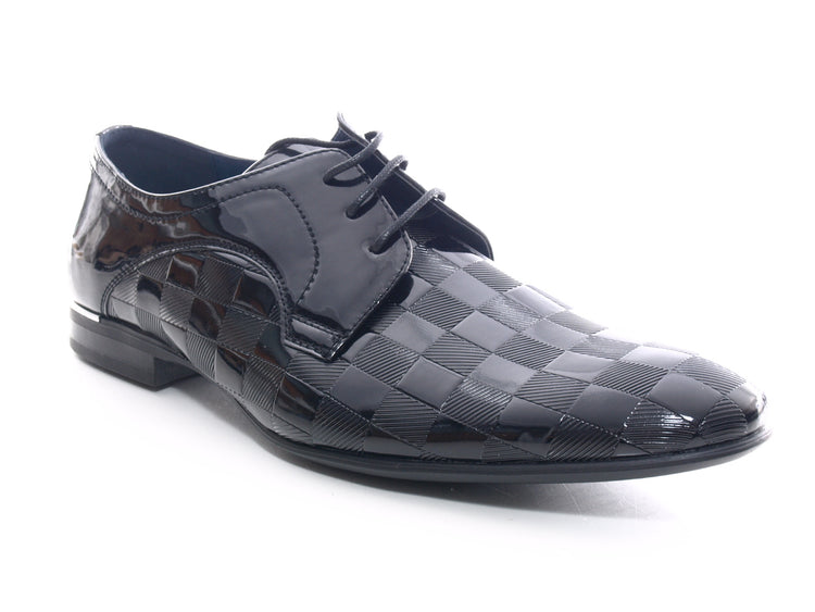 Chaussures de ville à lacets pour homme, aspect verni, noir # 8009-1