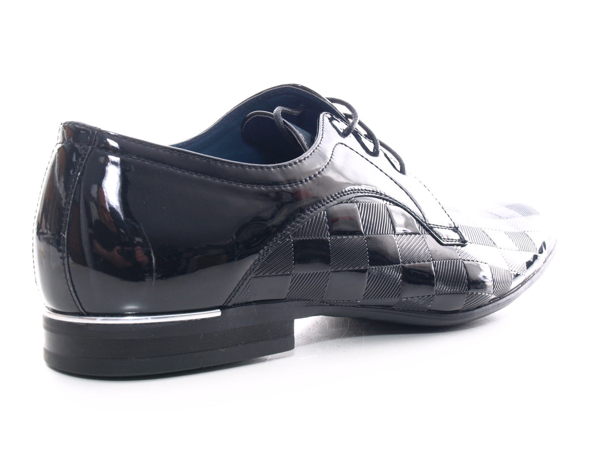 Chaussures de ville à lacets pour homme, aspect verni, noir # 8009-1