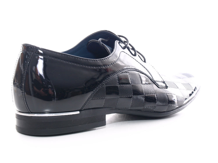 Chaussures de ville à lacets pour homme, aspect verni, noir # 8009-1