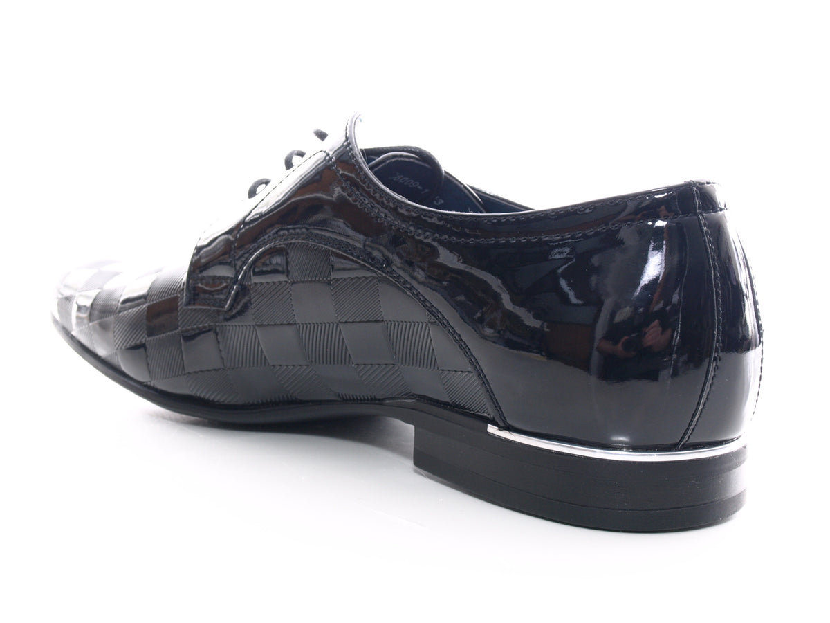 Chaussures de ville à lacets pour homme, aspect verni, noir # 8009-1