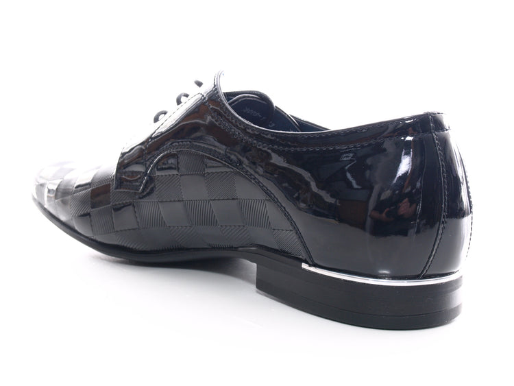 Chaussures de ville à lacets pour homme, aspect verni, noir # 8009-1