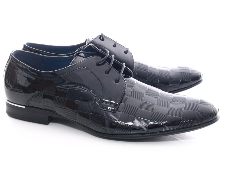 Chaussures de ville à lacets pour homme, aspect verni, noir # 8009-1