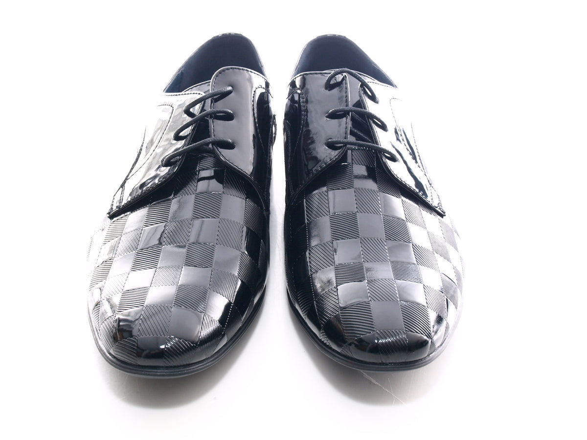 Chaussures de ville à lacets pour homme, aspect verni, noir # 8009-1