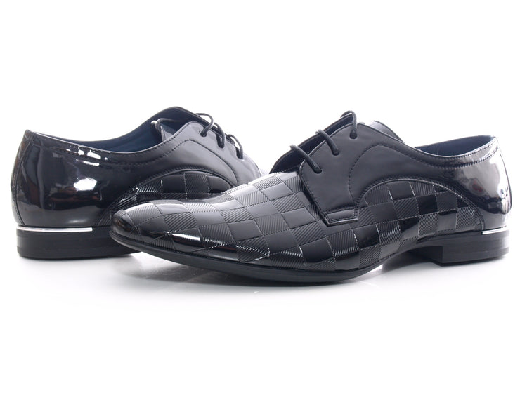 Men's Designer Business Lace-Up Shoes Patent Look Black # 8009-1