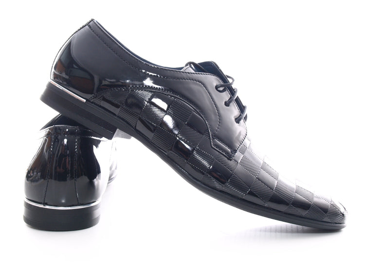 Chaussures de ville à lacets pour homme, aspect verni, noir # 8009-1