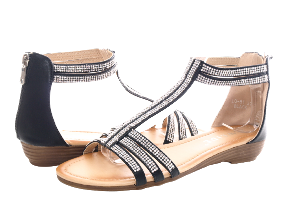Sandales compensées pour femme, chaussures d'été, nu-pieds, noir # 51