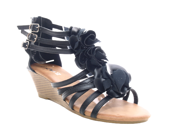 Damen Keilabsatz Sandalen Sommerschuhe Sandaletten Black # 213