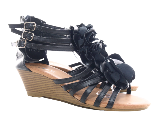 Damen Keilabsatz Sandalen Sommerschuhe Sandaletten Black # 213