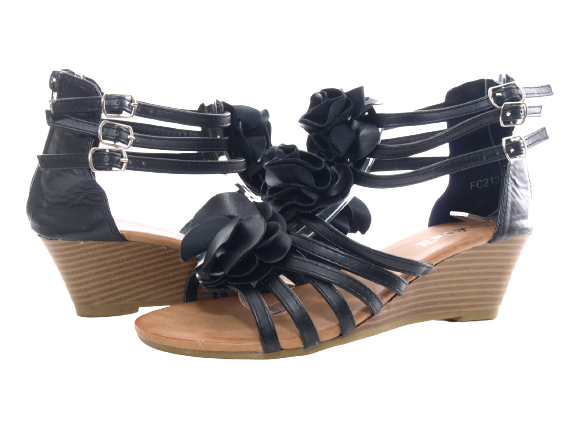 Sandales compensées pour femmes chaussures d'été nu-pieds noir # 213