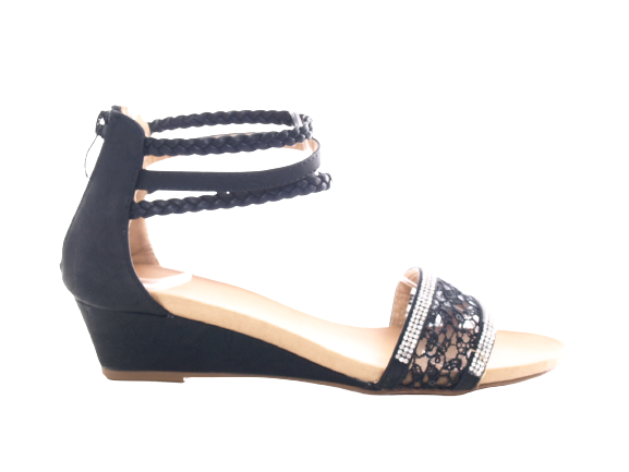 Women's Wedge Sandals Summer Shoes Heeled Sandals Black # 886-5