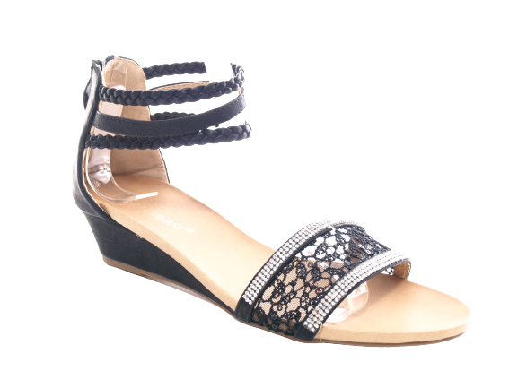 Women's Wedge Sandals Summer Shoes Heeled Sandals Black # 886-5