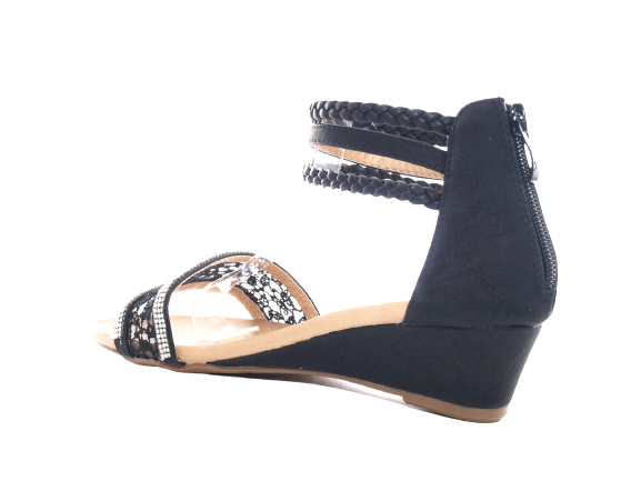 Women's Wedge Sandals Summer Shoes Heeled Sandals Black # 886-5