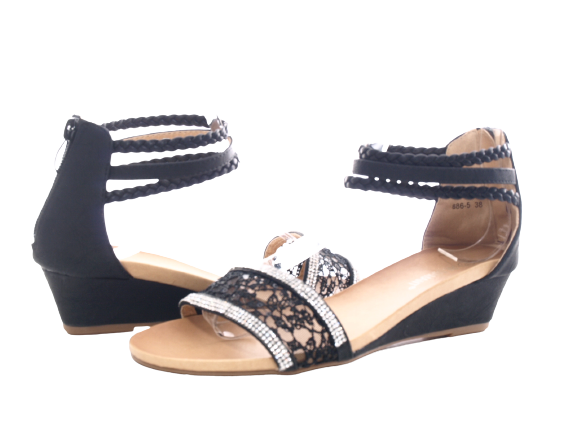 Sandales compensées pour femmes chaussures d'été nu-pieds noir # 886-5