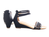 Damen Keilabsatz Sandalen Sommerschuhe Sandaletten Black # 886-5