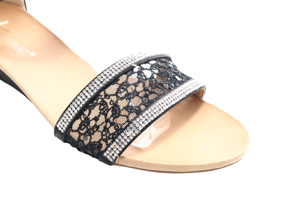 Women's Wedge Sandals Summer Shoes Heeled Sandals Black # 886-5