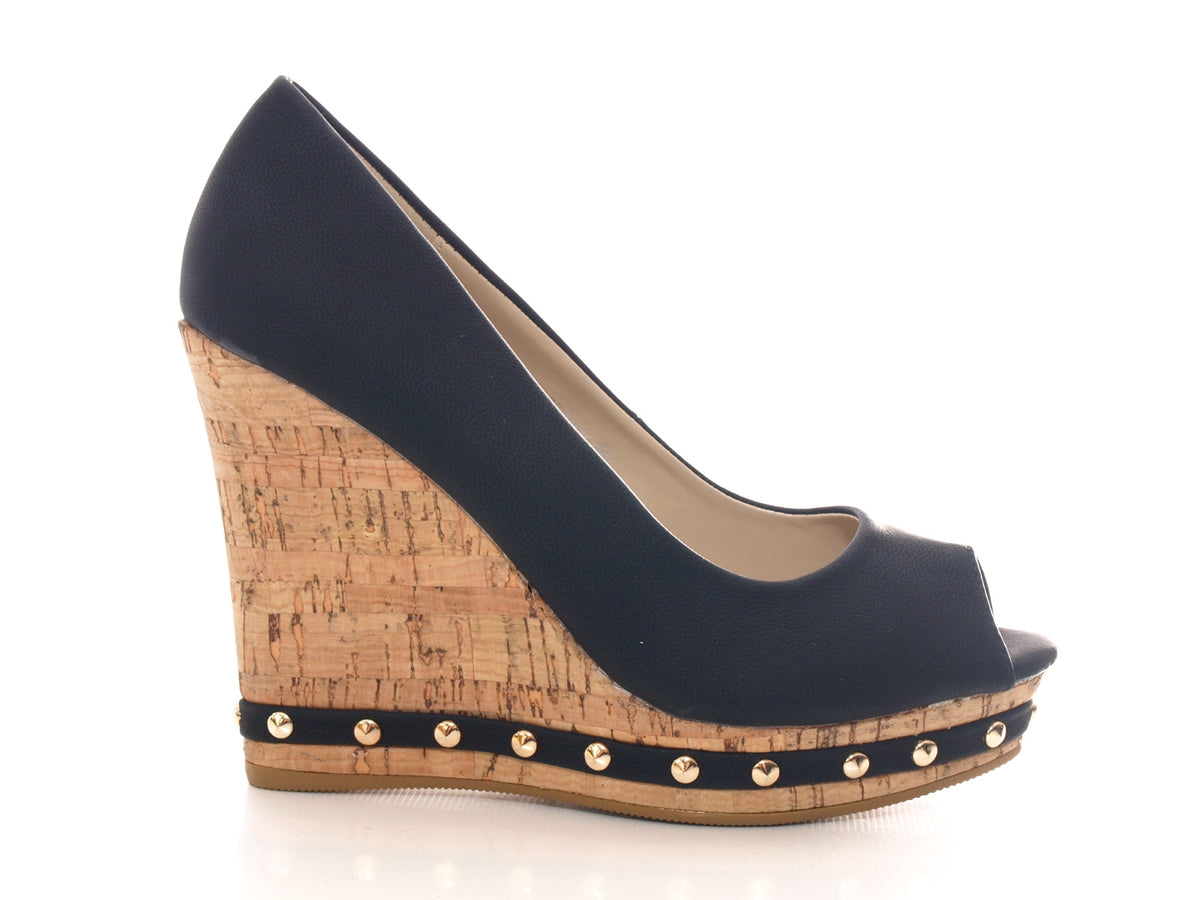 Escarpins compensés peep-toe pour femme noirs # 8788