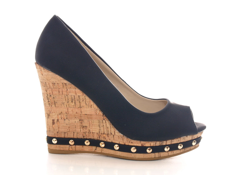 Escarpins compensés peep-toe pour femme noirs # 8788