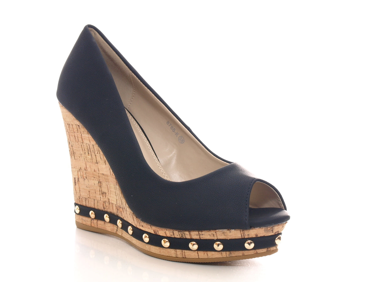 Escarpins compensés peep-toe pour femme noirs # 8788
