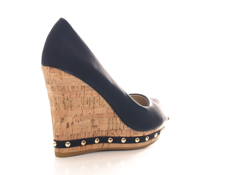 Escarpins compensés peep-toe pour femme noirs # 8788