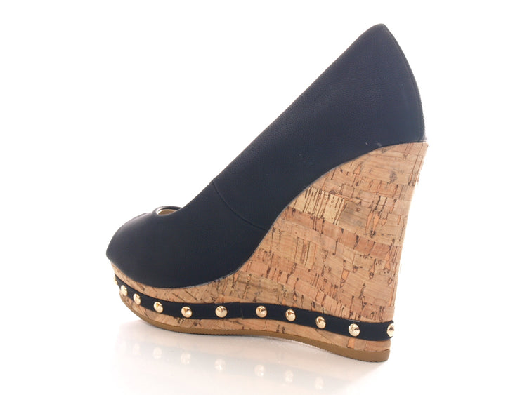 Escarpins compensés peep-toe pour femme noirs # 8788