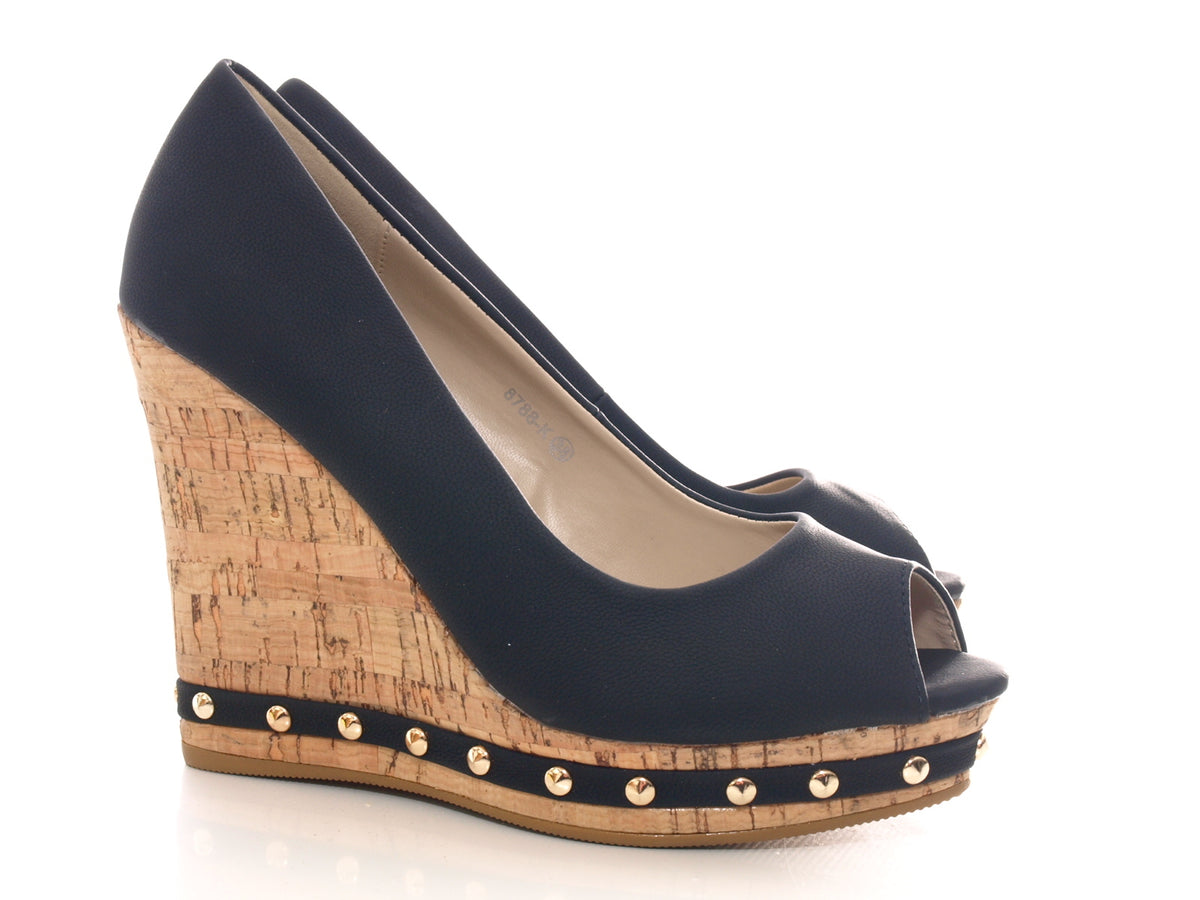 Escarpins compensés peep-toe pour femme noirs # 8788