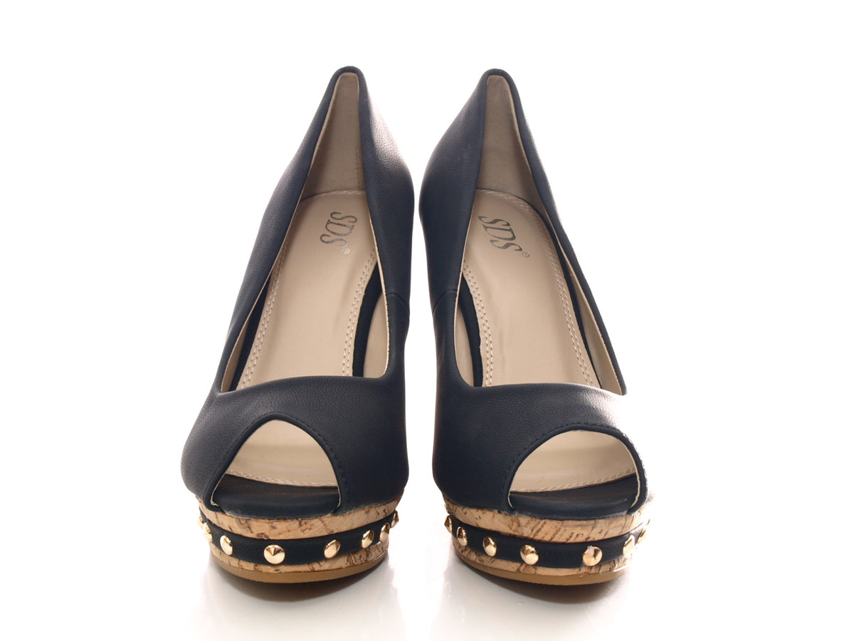 Escarpins compensés peep-toe pour femme noirs # 8788