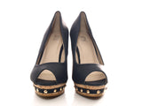 Damen Keilabsatz Peep Toe Pumps Wedges Schuhe Black # 8788