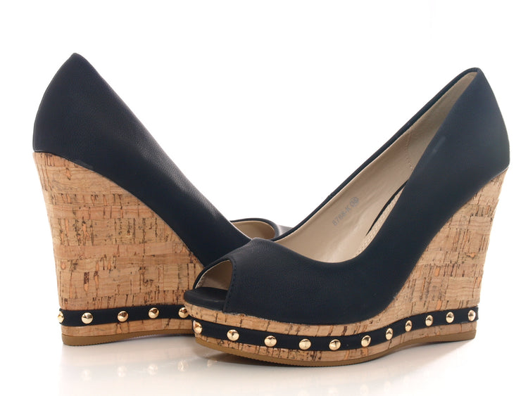 Women's Wedge Peep Toe Pumps Wedges Shoes Black # 8788