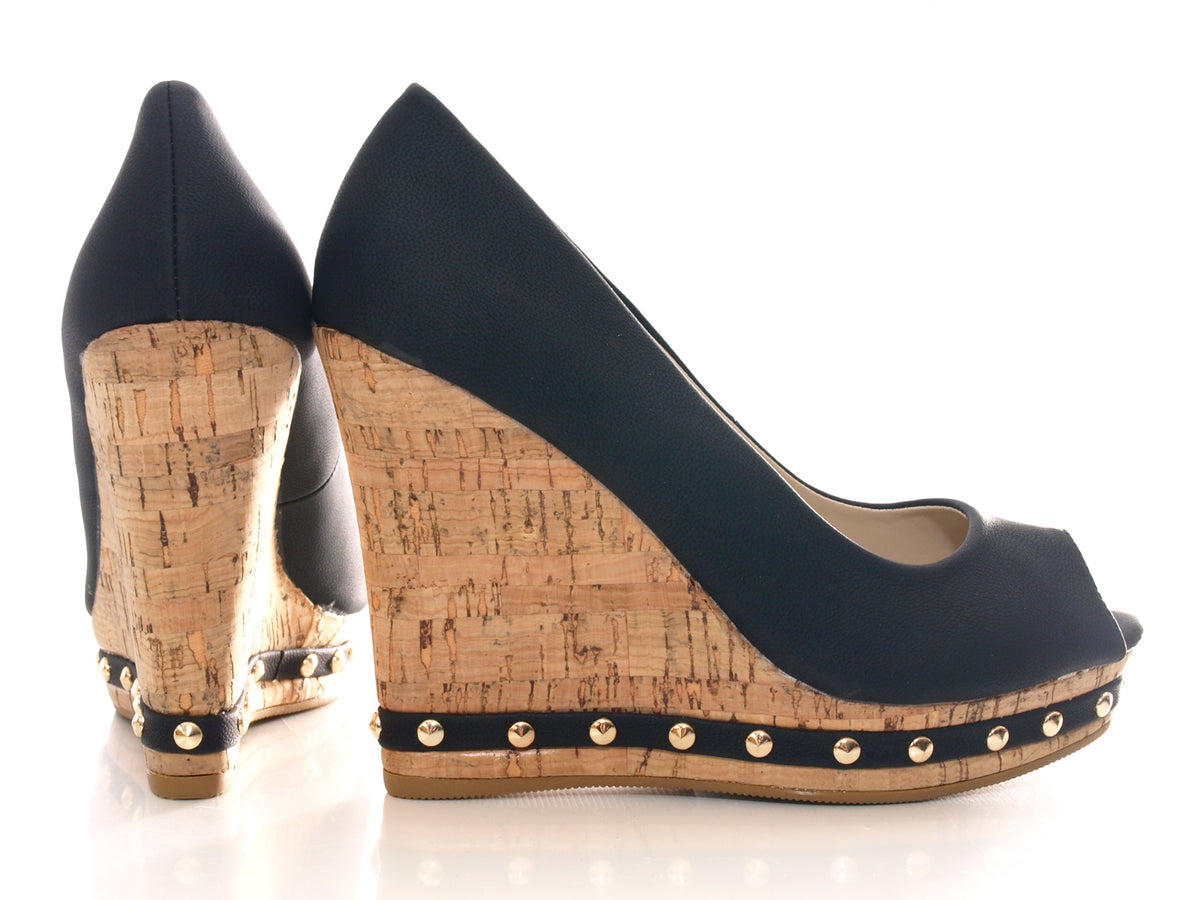 Escarpins compensés peep-toe pour femme noirs # 8788