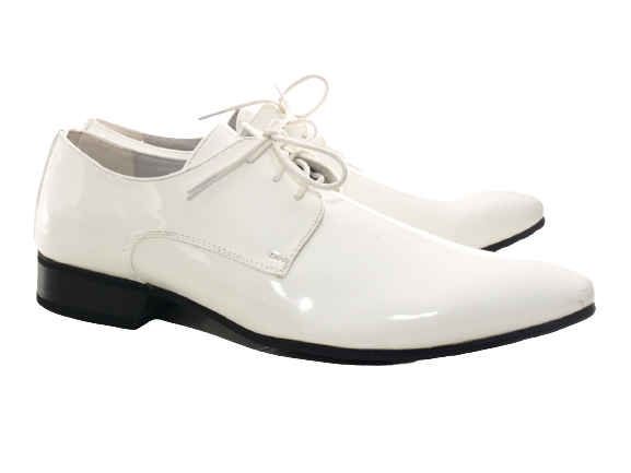 Men's designer business low shoes suit lace-up shoes evening shoes patent look white # 8S788