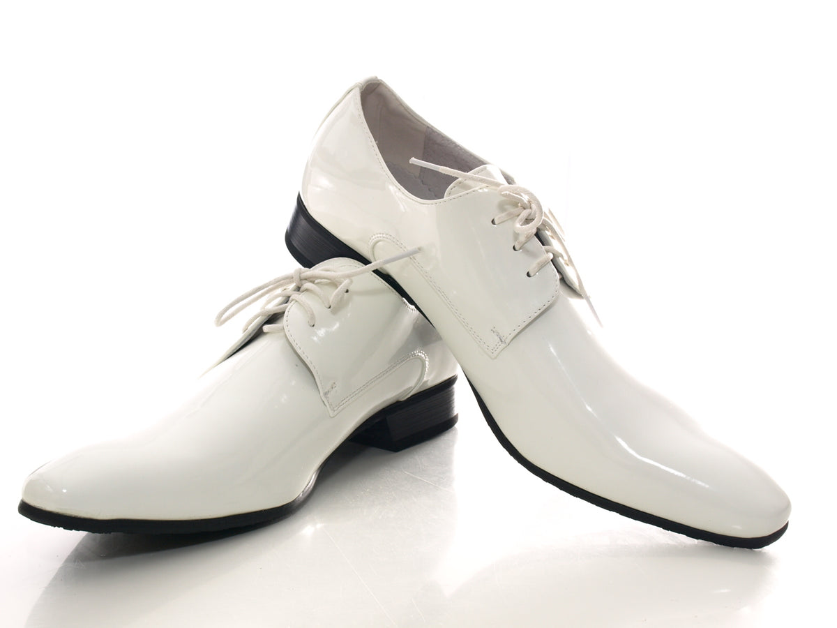 Men's designer business low shoes suit lace-up shoes evening shoes patent look white # 8S788