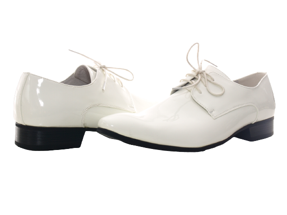 Chaussures basses de ville pour homme, chaussures à lacets, chaussures de costume, chaussures de soirée, aspect verni, blanc # 8S788