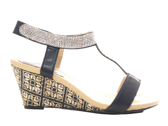 Sandales compensées à plateforme pour femme style spartiate Noir # 006