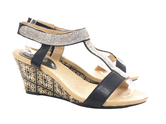 Sandales compensées à plateforme pour femme style spartiate Noir # 006