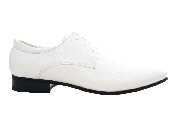 Chaussures basses habillées pour homme, chaussures de costume à lacets, chaussures de soirée, aspect verni blanc # 287-72