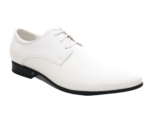 Chaussures basses habillées pour homme, chaussures de costume à lacets, chaussures de soirée, aspect verni blanc # 287-72