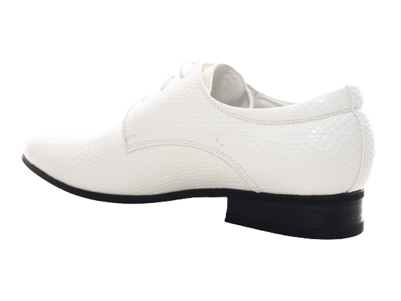 Chaussures basses habillées pour homme, chaussures de costume à lacets, chaussures de soirée, aspect verni blanc # 287-72