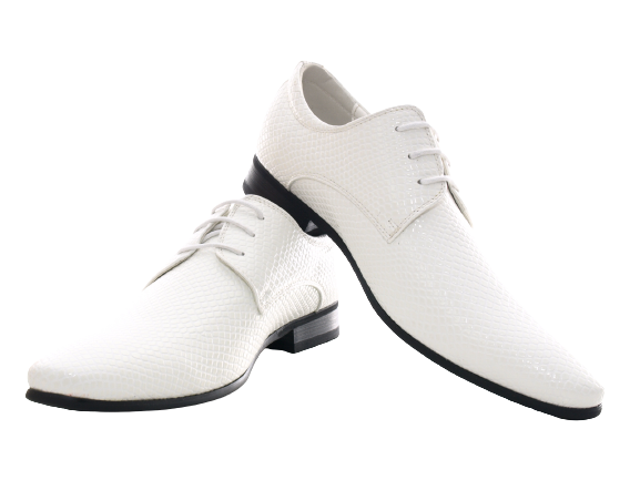 Chaussures basses habillées pour homme, chaussures de costume à lacets, chaussures de soirée, aspect verni blanc # 287-72