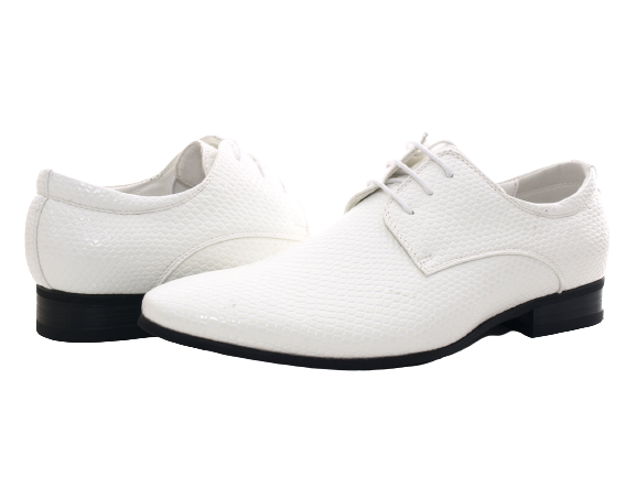 Chaussures basses habillées pour homme, chaussures de costume à lacets, chaussures de soirée, aspect verni blanc # 287-72