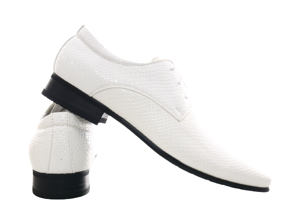Chaussures basses habillées pour homme, chaussures de costume à lacets, chaussures de soirée, aspect verni blanc # 287-72