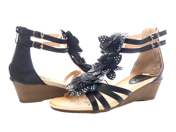 Sandales compensées pour femmes chaussures d'été nu-pieds noir # 88-1