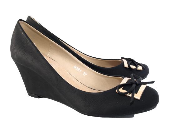 Damen Keilabsatz Pumps Wedges Black # 9391