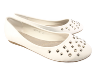 Damen Slipper Halbschuhe Ballerina Loafer Mokassins Slip On Flats Freizeit White # 6291